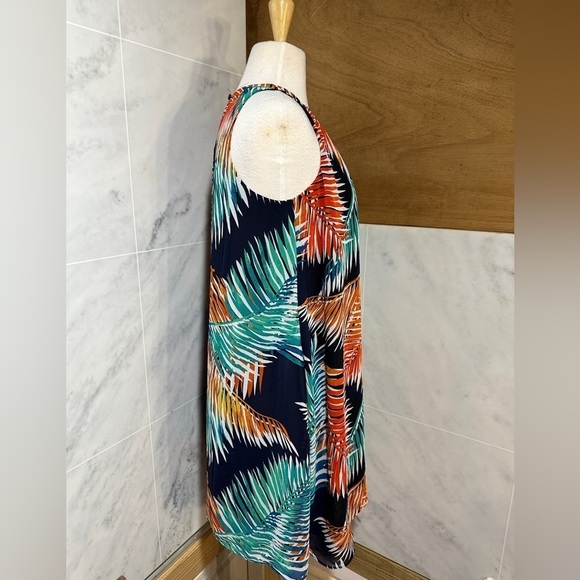 😊Vince Camuto Sundress  Multicolor Palms Sheer Sleeveless Scoop Neck size PS - Picture 2 of 11